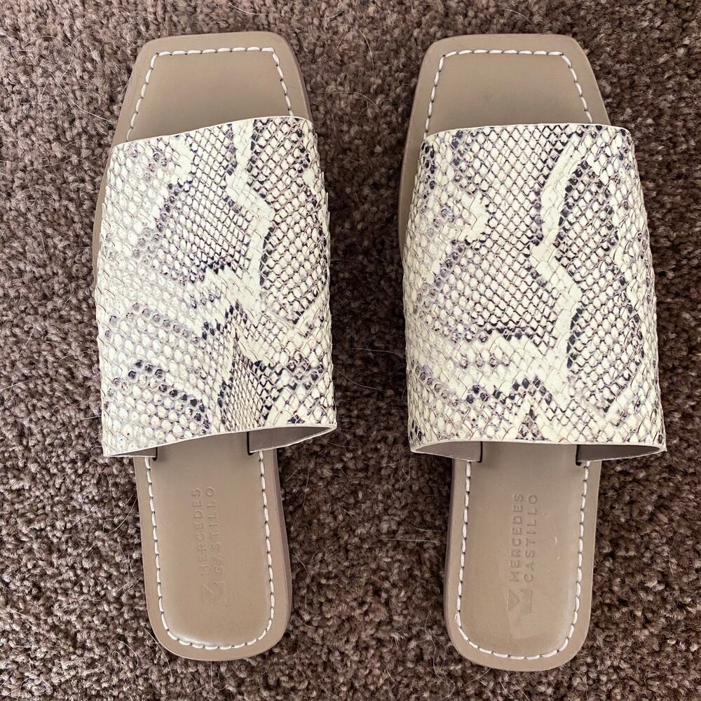 Mercedes Castillo Benita Snakeskin Square Toe Leather Sandal Slides Womens 8.5 - Picture 2 of 4